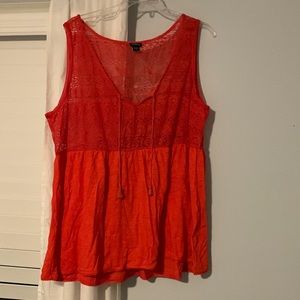 Torrid lace and cotton babydoll tank. Size 4 (26). Red/orange color.